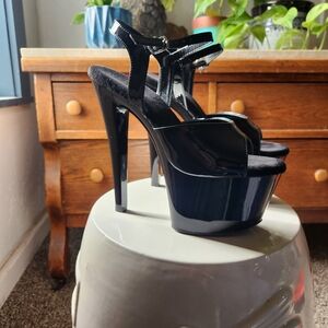 Pleasure 7inch Glossy Black Platform Heels
